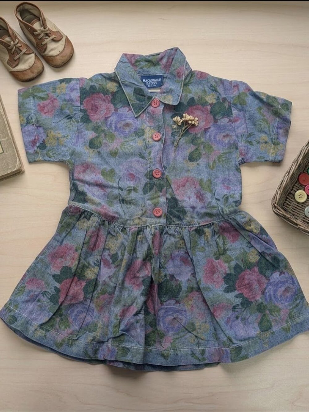 Vintage Backyard Blues Floral Denim Dress